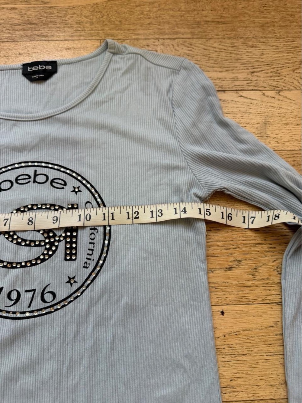 Y2K Bebe Ribbed Rhinestone Logo Long Sleeve Top - Picture 4 of 5